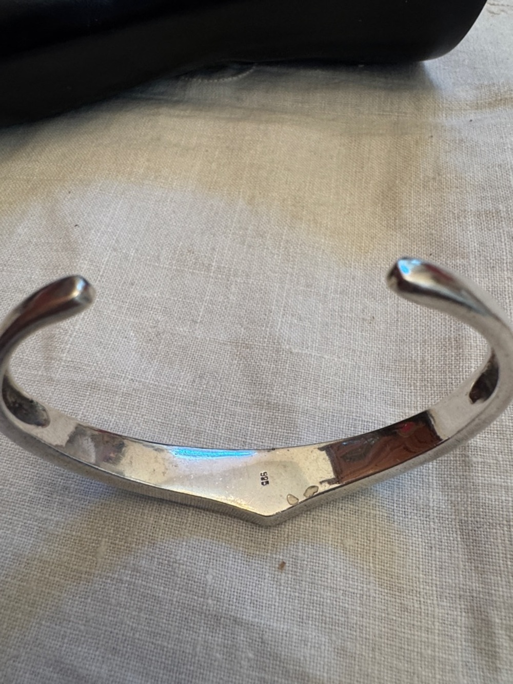 Blue-Green Opal Inlay Sterling Cuff Bracelet - Picture 5 of 10